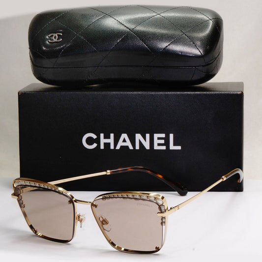 Chanel Sunglasses Pearl Gold Square Metal Brown 2N 4235-H c.395/3 57mm