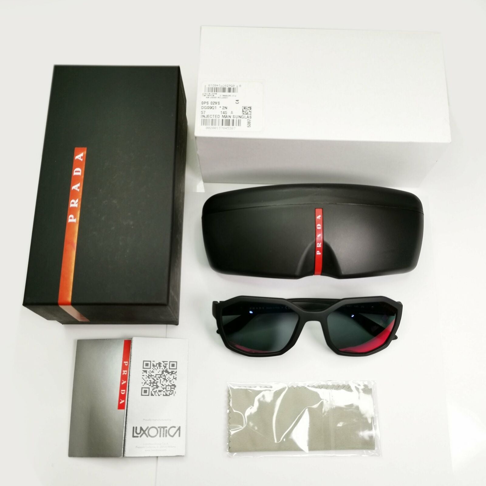 Prada Mirror Black Red Grey Sunglasses Octagon Mens PS 02VS SPS 02V DG0-9Q1