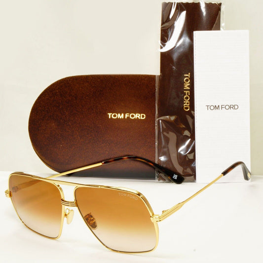 Tom Ford Gold Brown Pilot Arista Square Mens Sunglasses Frankie TF 735-H 30F [A]