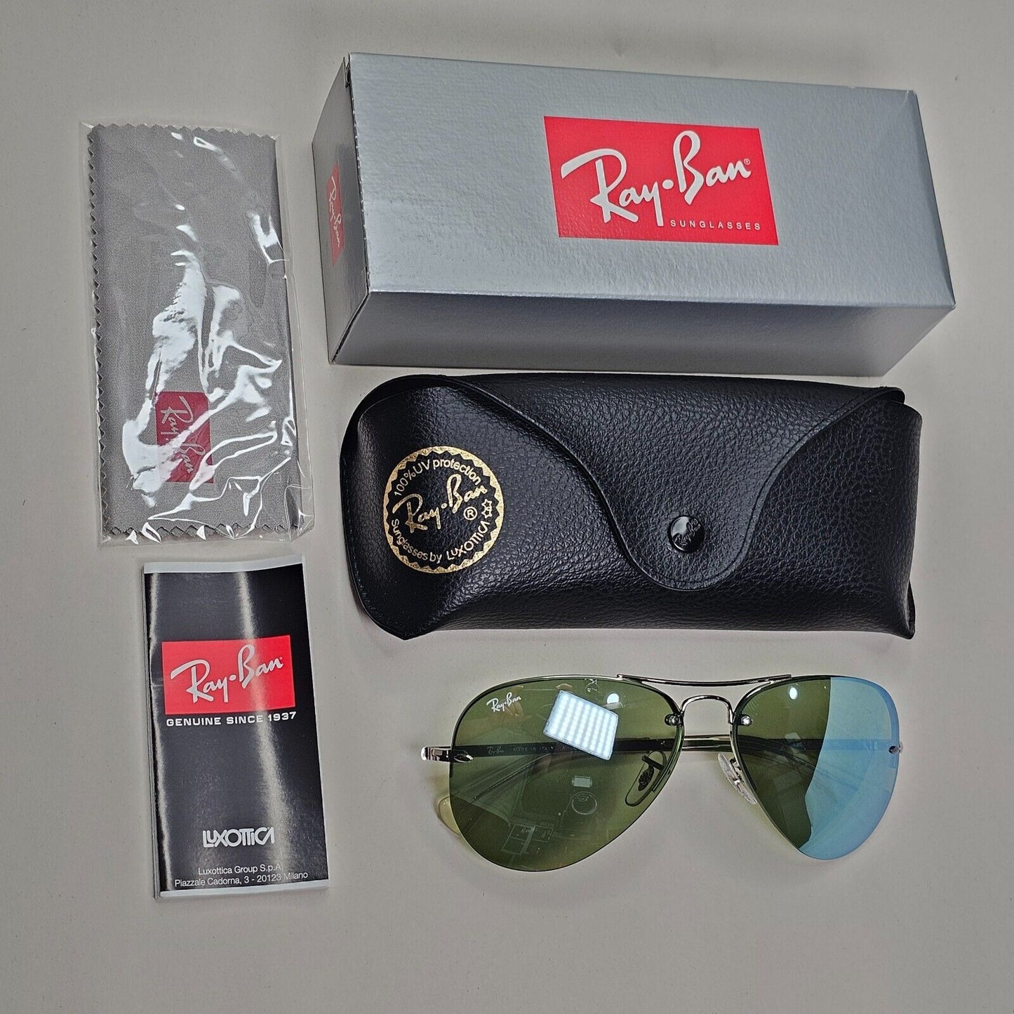 Ray-Ban Sunglasses Rimless Aviator Green Flash Mirror RB 3449 9043/30 59mm