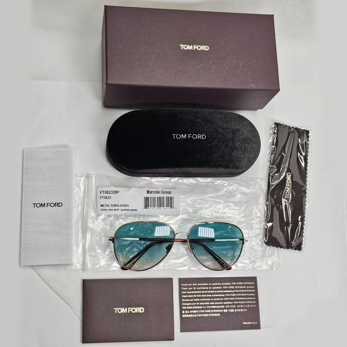 Tom Ford Sunglasses Clark Gold Pilot Blue Green Gradient FT0823 TF 823 28P [A]