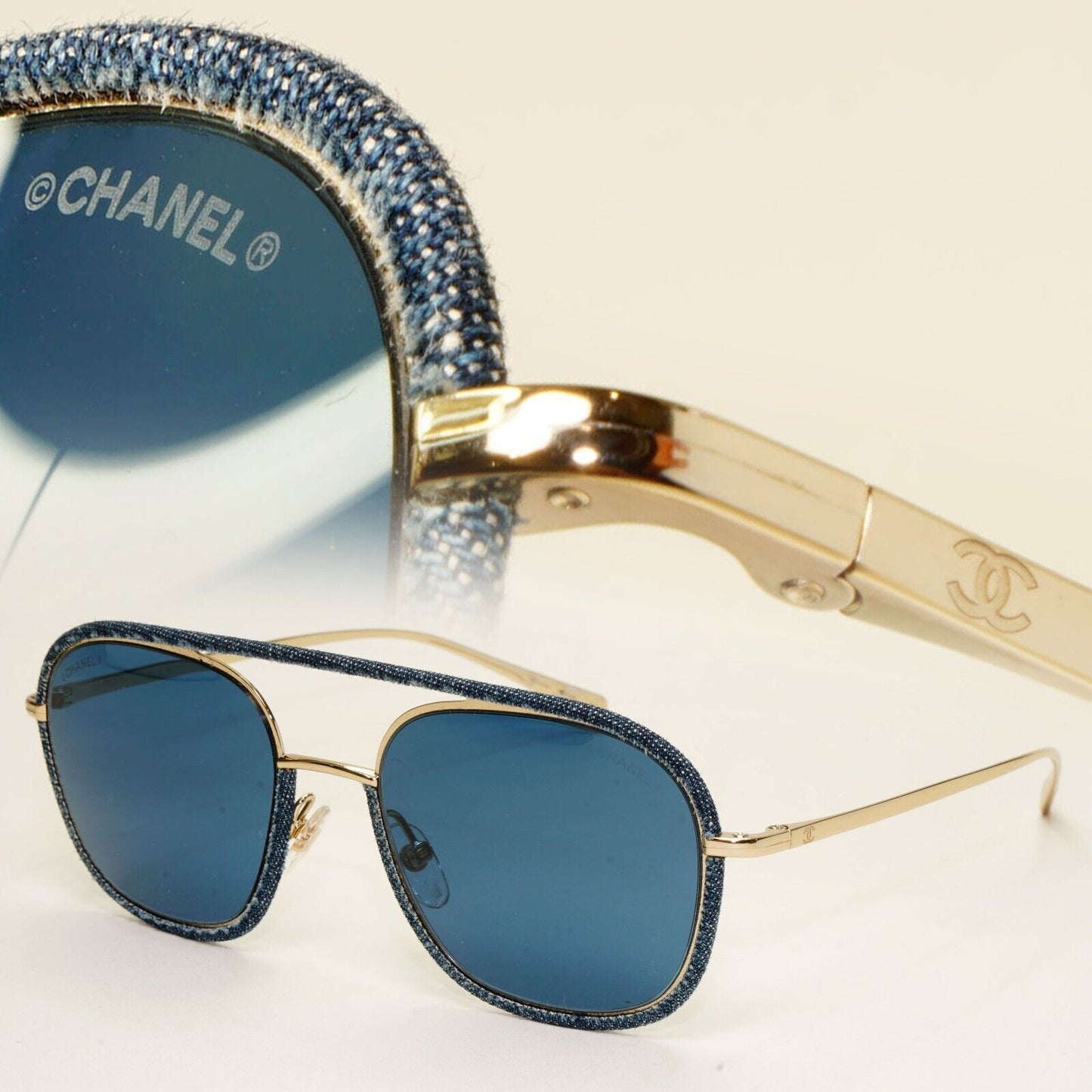 Chanel Sunglasses Denim Gold Dark Blue Metal Pilot 4249-J c.395/80 53mm