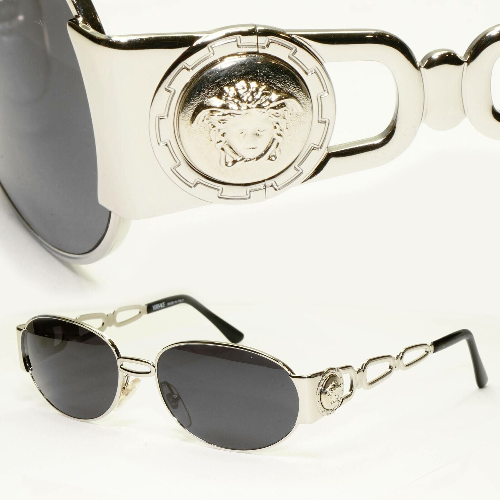 Gianni Versace 1996 Vintage Silver Oval Medusa Metal Sunglasses MOD S32 COL 26M