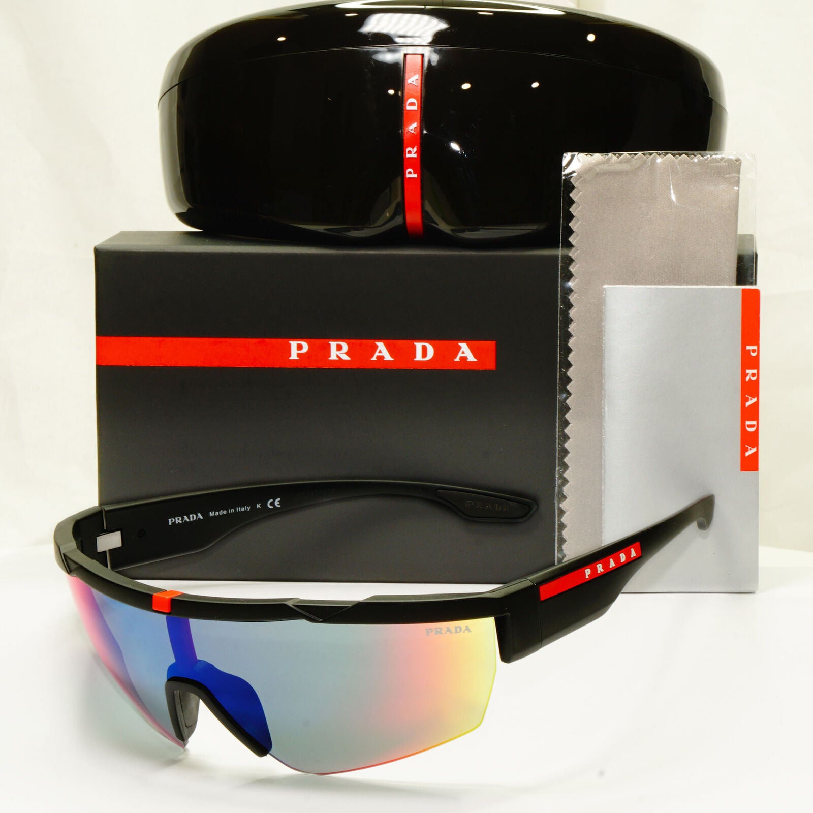 Prada Black Shield Sunglasses Chameleon Rossa Wrap Visor Sailing SPS 03X DG0-08F