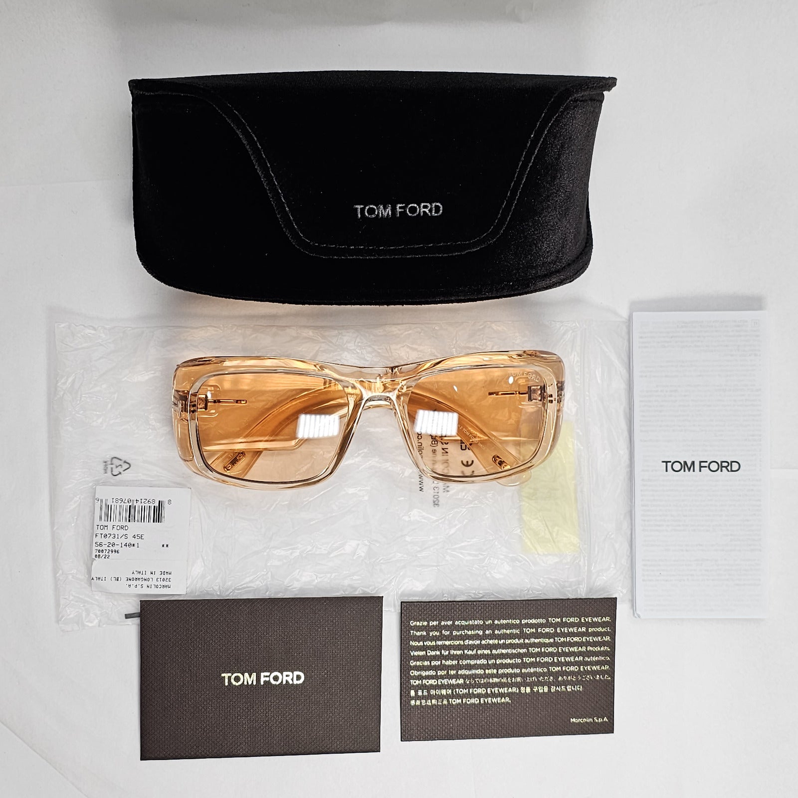 Tom Ford Sunglasses Orange Aristotle Transparent Light Square FT0731 TF 731 45E