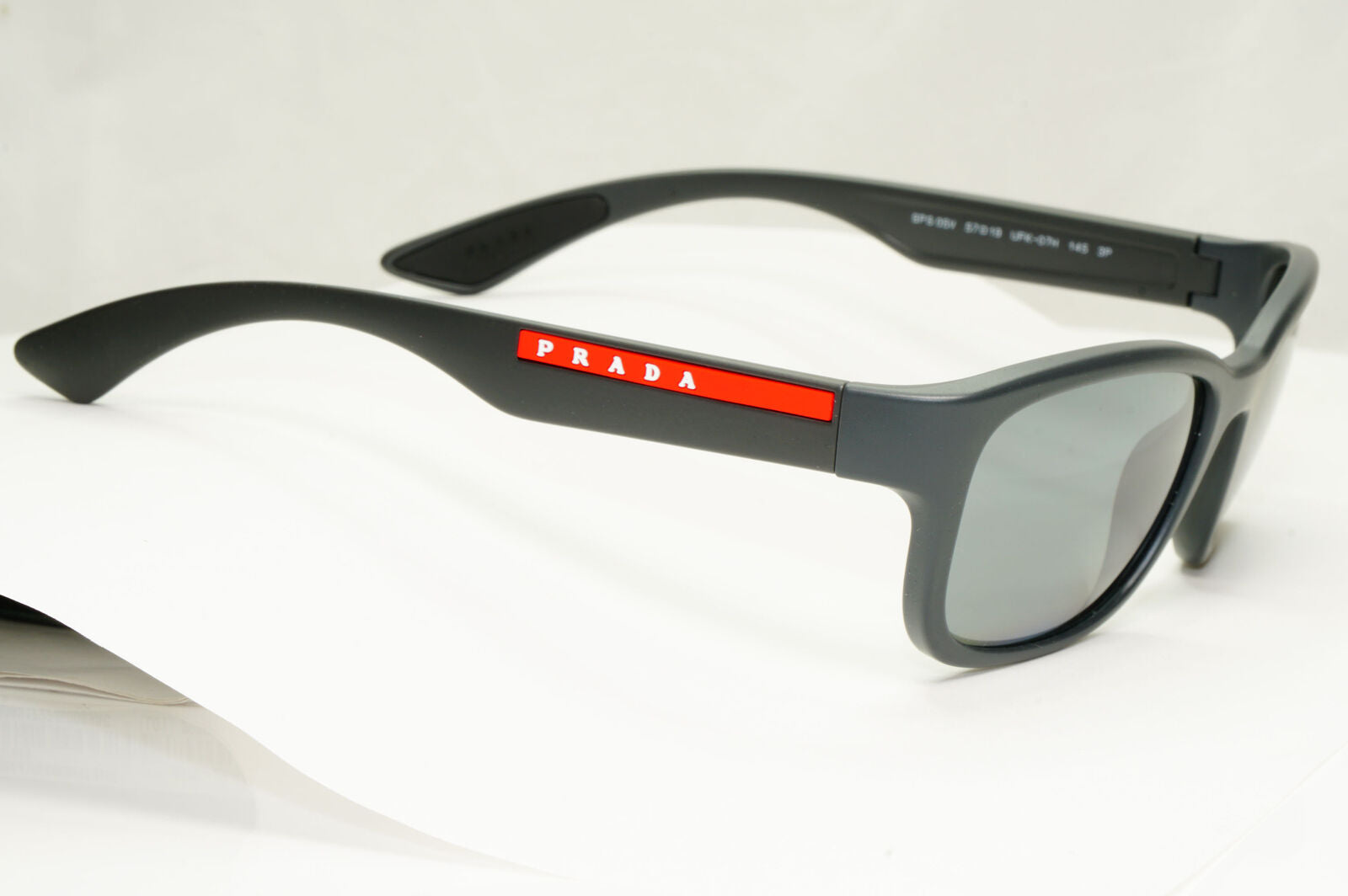 Prada Polarised Mirror Sunglasses Grey Rubber Red Stripe PS05VS SPS 05V UFK-07H