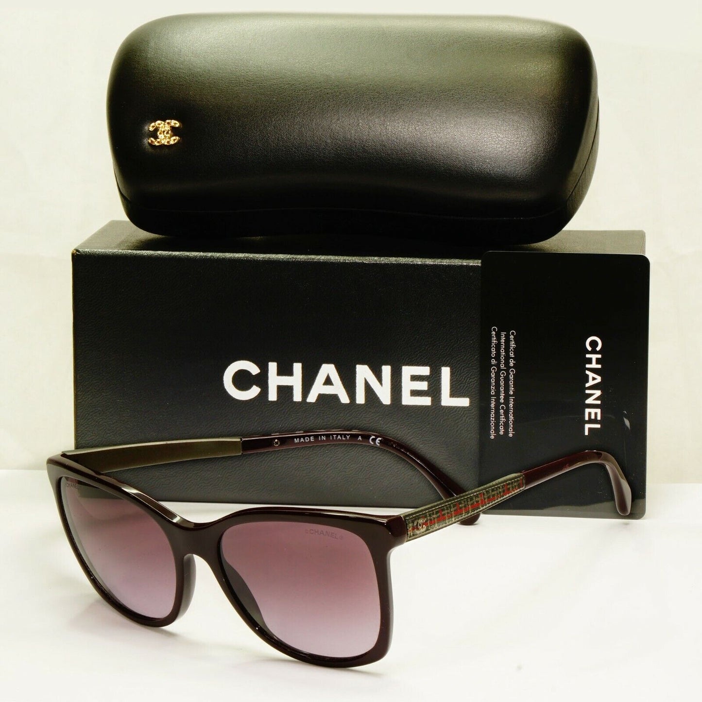 Chanel Plaid Burgundy Bordo Square Sunglasses Womens Gradient 5348 1461/S1 25642