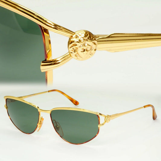 Gianni Versace 1995 Sunglasses Vintage Gold Green Square Metal MOD V95 COL 07M