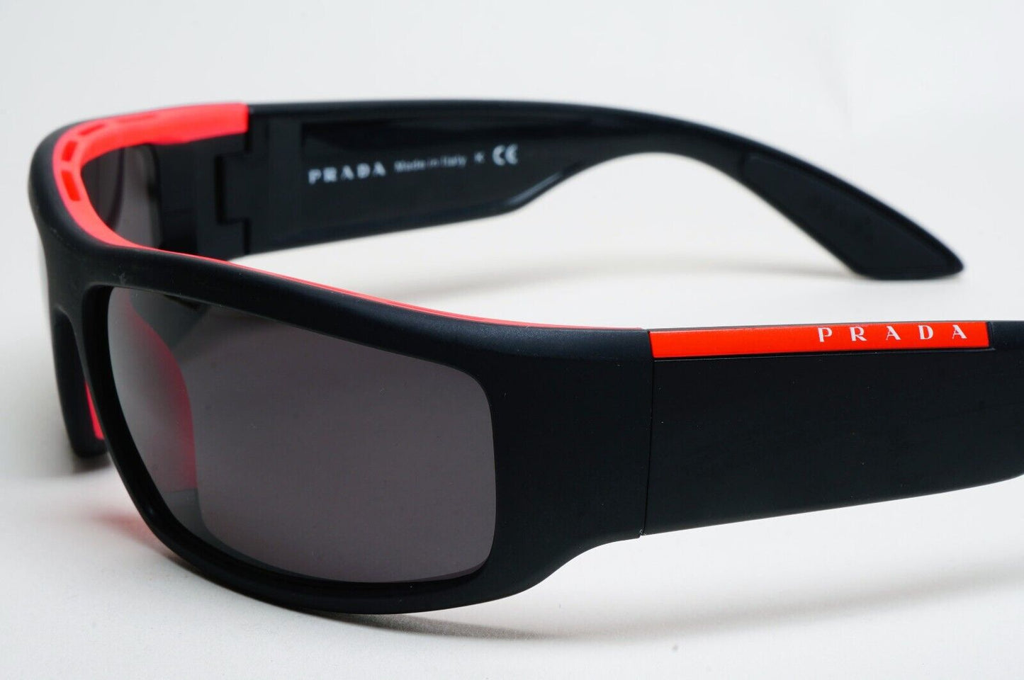 Prada Sunglasses Black Matte Wrap Red Stripe PS02US SPS 02U 353-5L2 231124