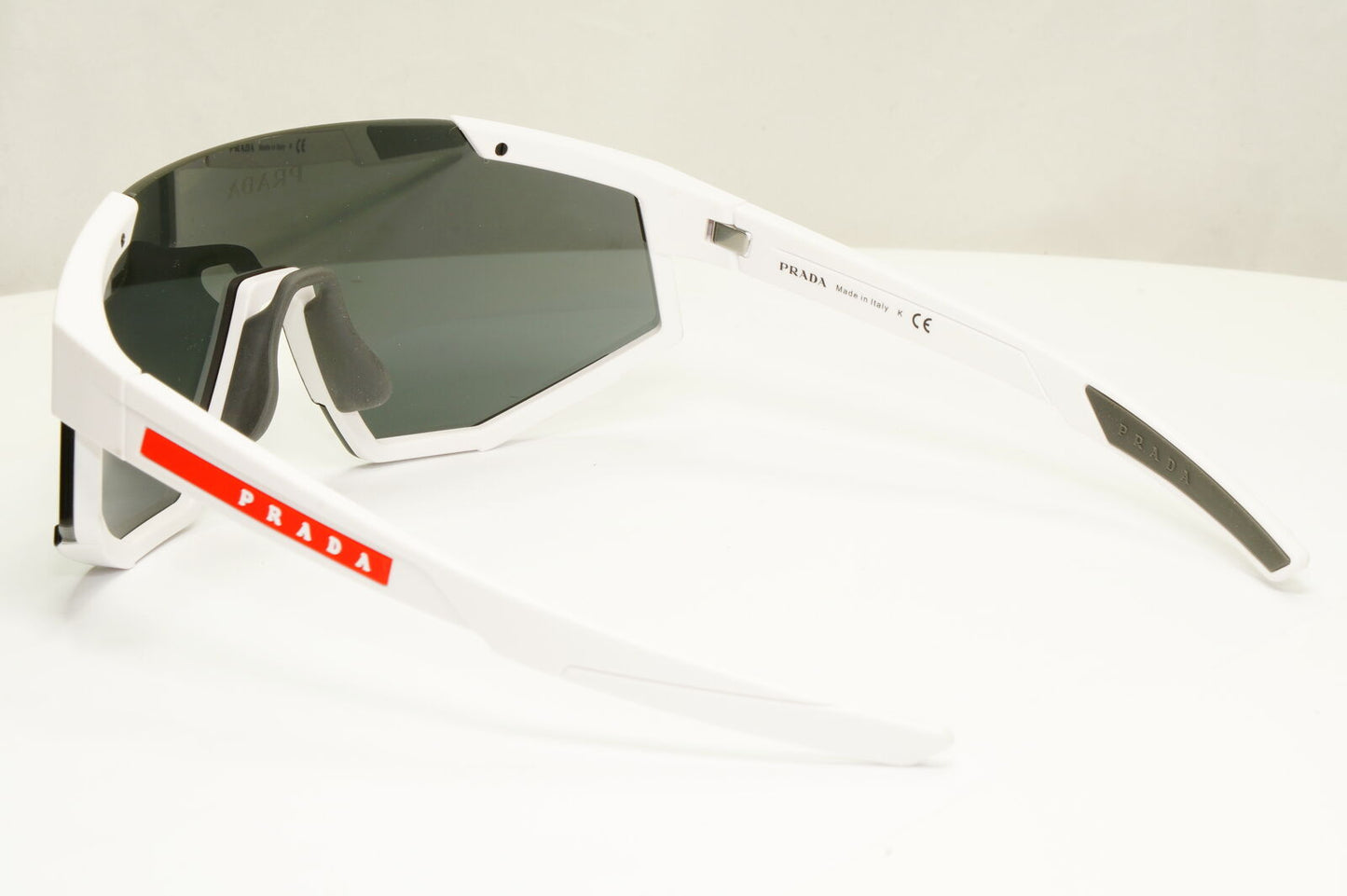 Prada Shield Black Sunglasses White Visor Red Stripe Mens SPS 04W TWK-06F PS04WS