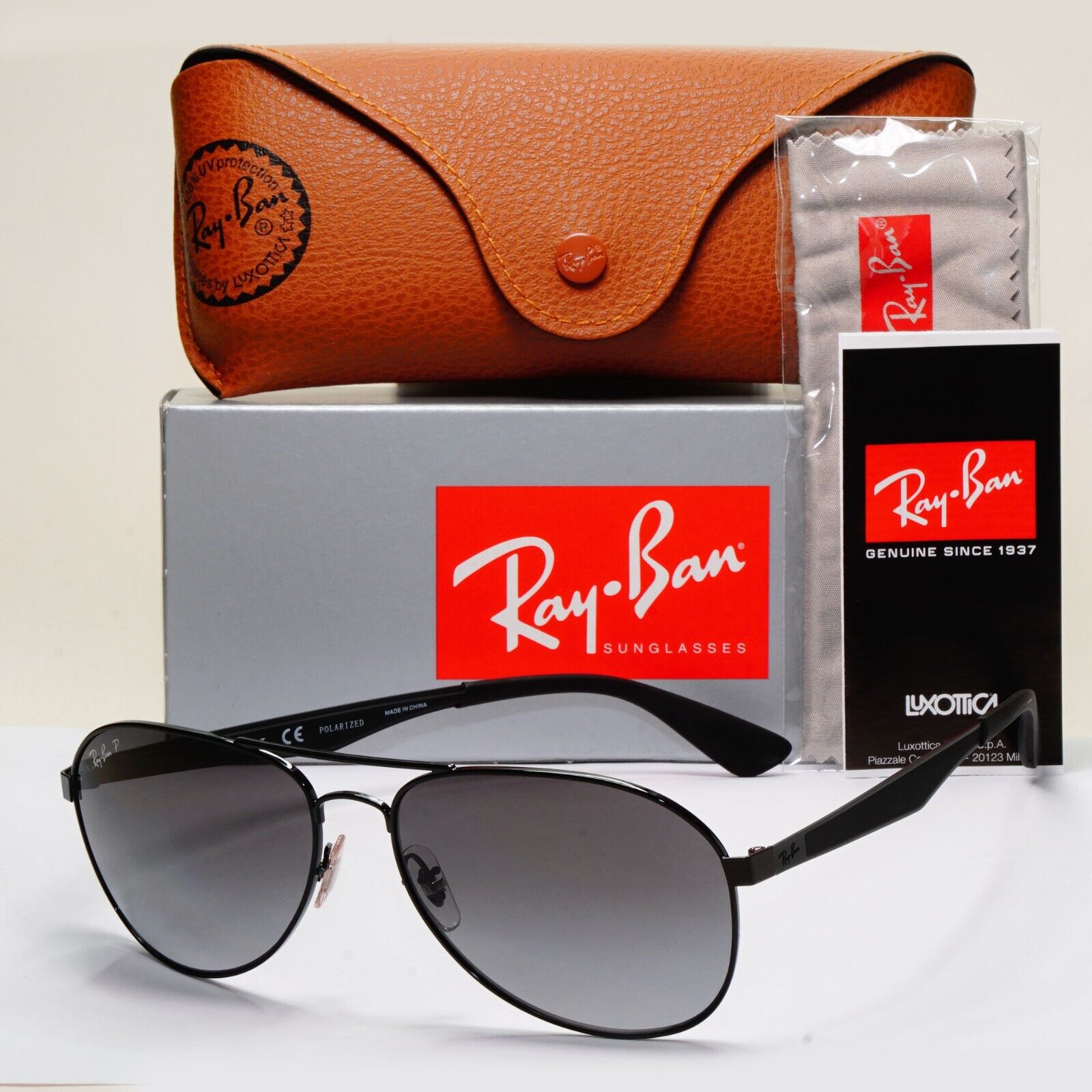 Ray-Ban Sunglasses Polarized Pilot Black Dark Grey Gradient RB 3549 002/T3 61mm