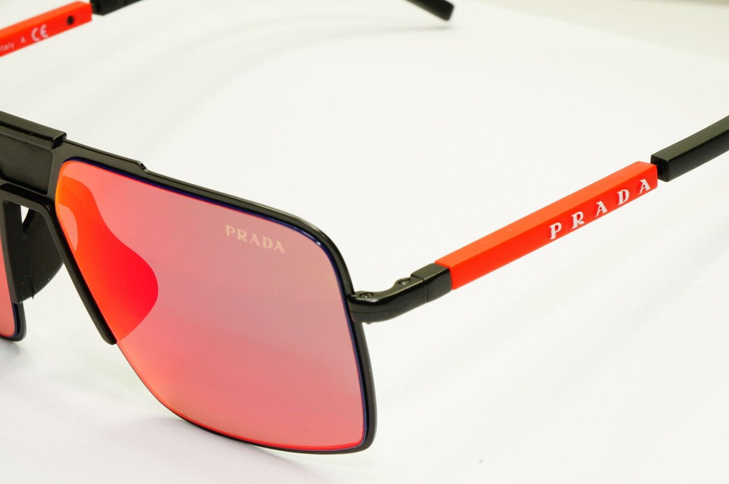 Prada Black Sunglasses Red Grey Mirror Square Chameleon Tint SPS 52X 1BO-01M [A]