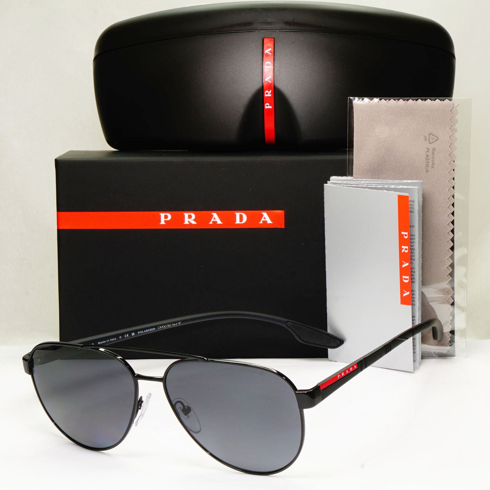 Prada Polarized Sunglasses Black Grey Metal Pilot PS54TS SPS 54T 1AB-5Z1 61mm