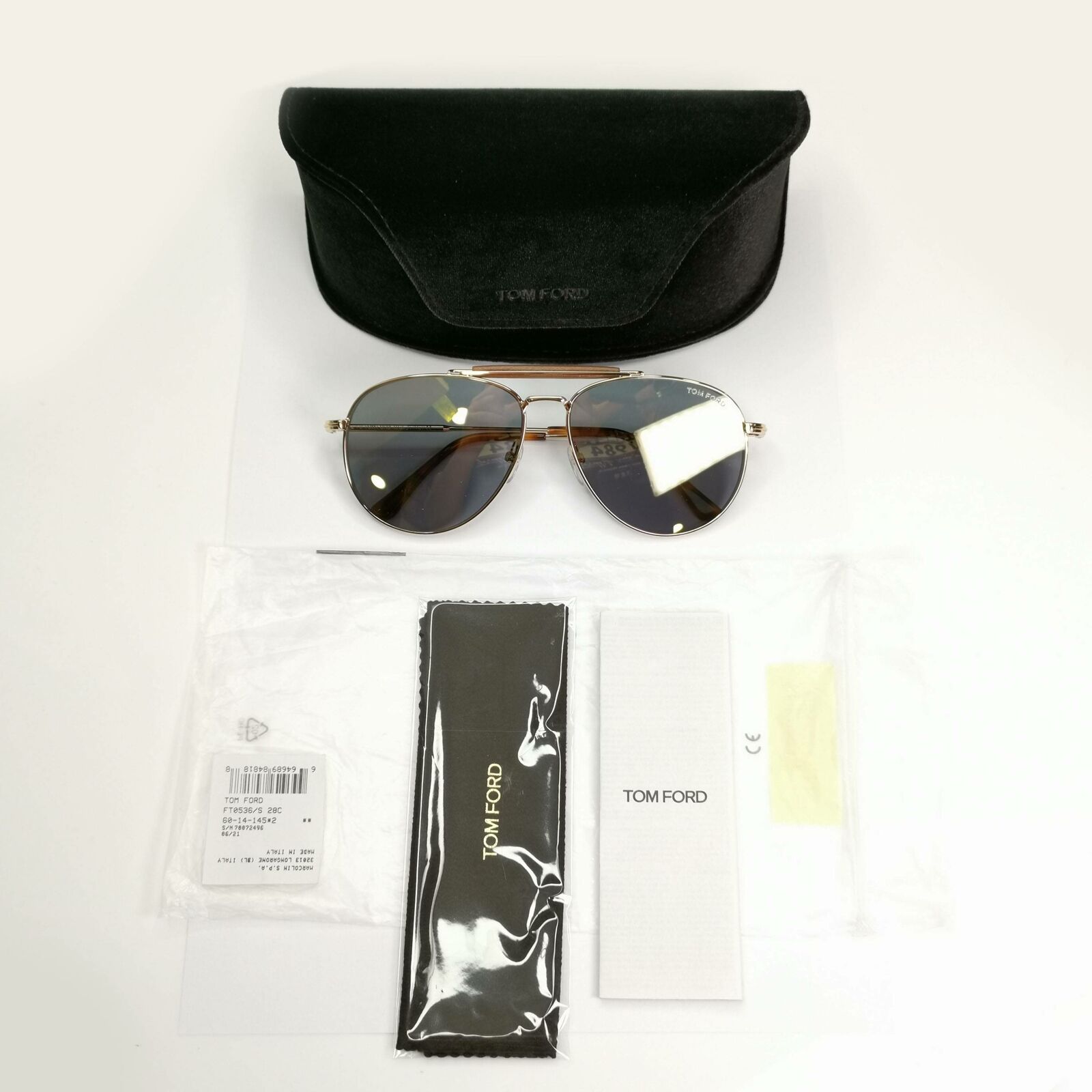 Authentic Tom Ford Mens Gold Green Pilot Metal Mirror Sunglasses Sean TF 536 28C