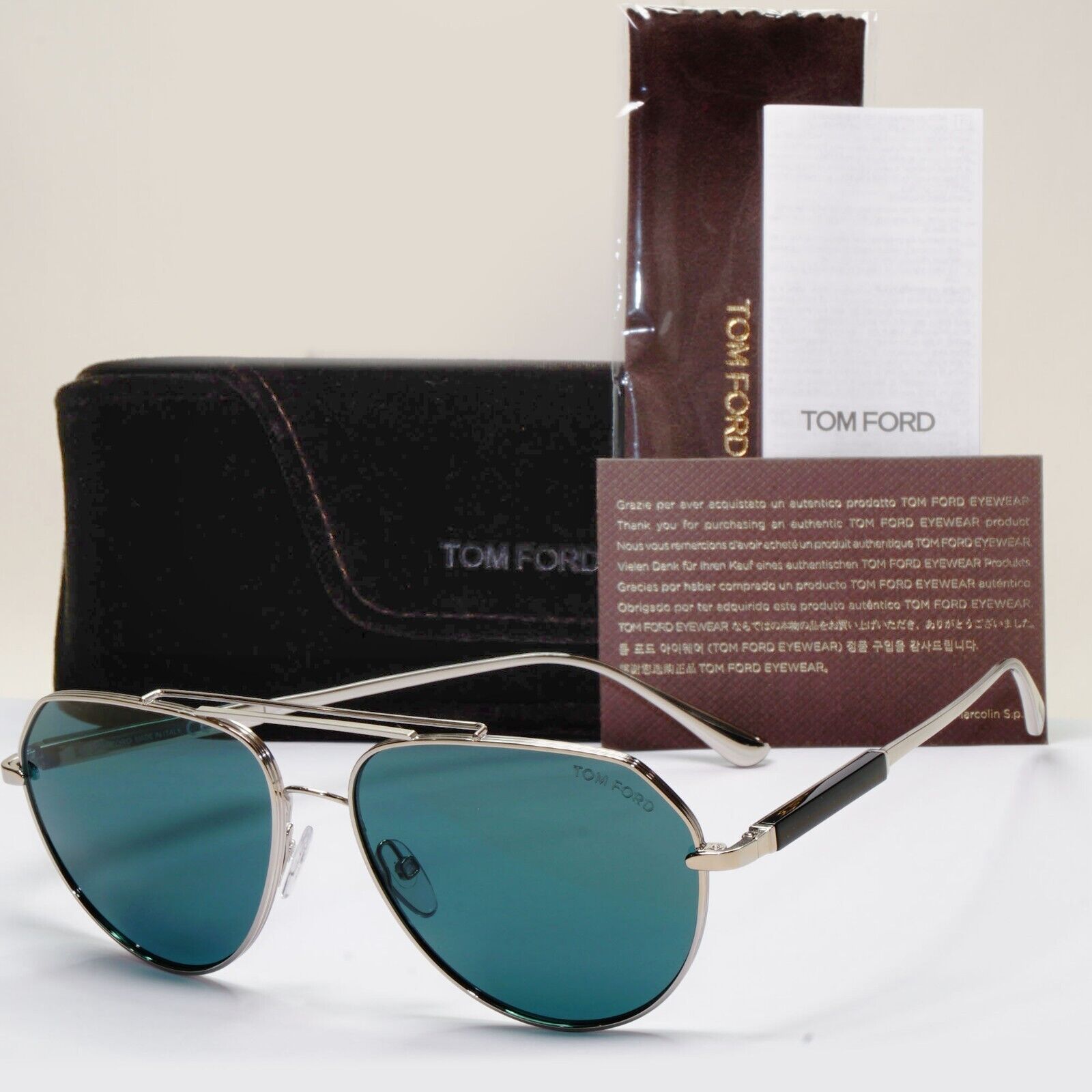 Tom Ford Sunglasses Andes Silver Green Teal Metal Pilot FT0670 TF 670 16V 61mm