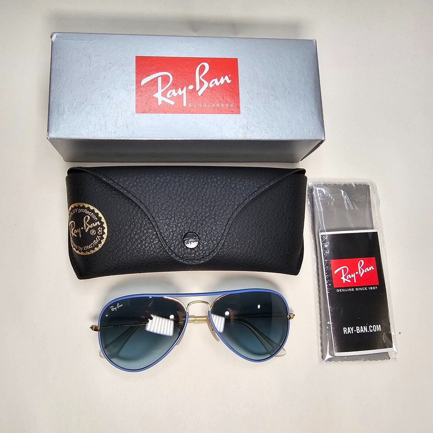 Ray-Ban Sunglasses Aviator Full Color Blue Gold RB 3025-J-M 001/4M Small 55mm