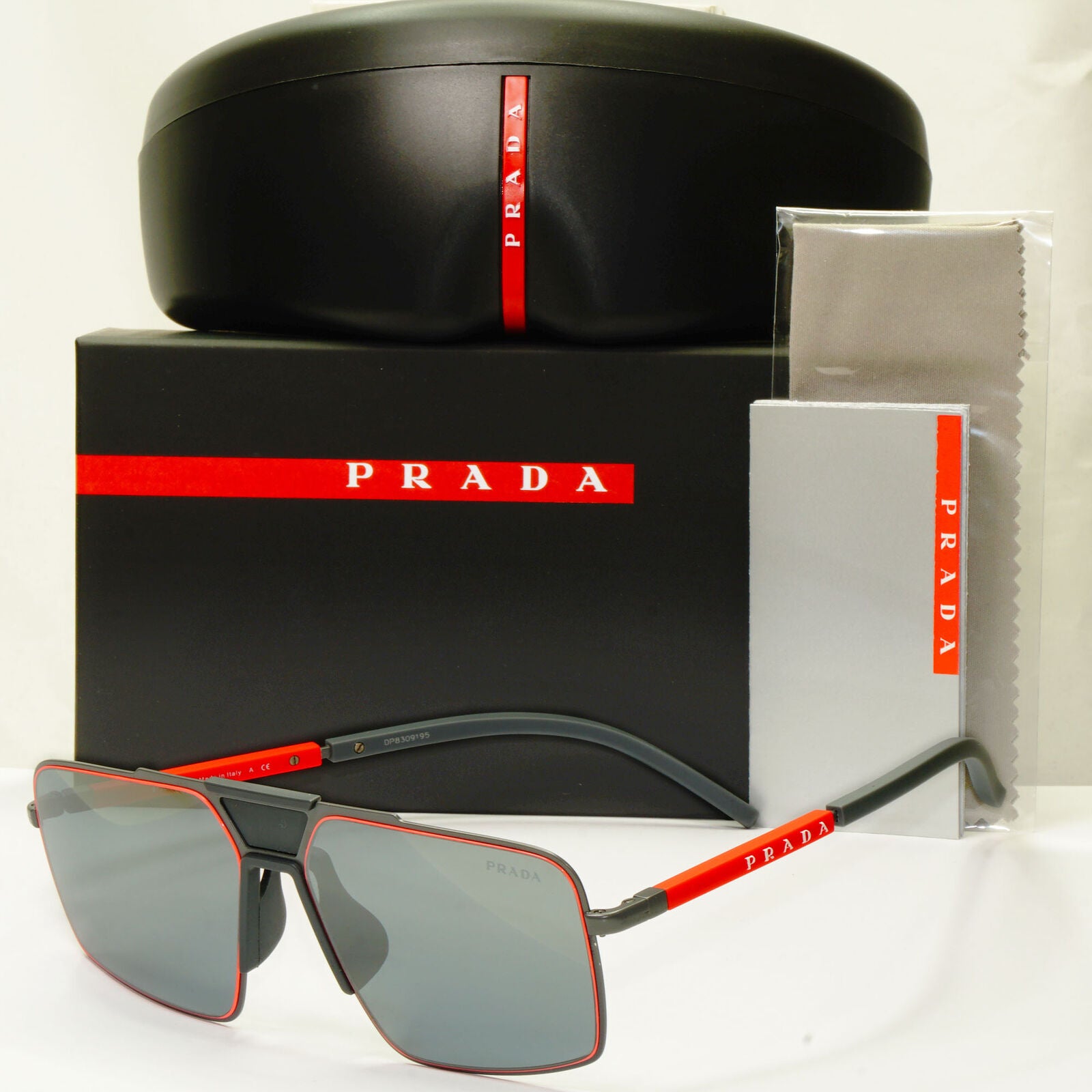 Prada Grey Mirror Sunglasses Square Red Mens Fashion SPS 52X TWW-09L PS52XS