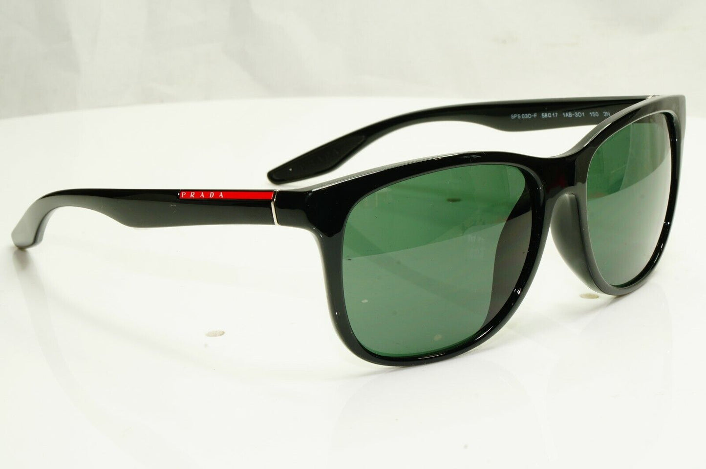 Authentic Prada Mens Glossy Black Green Square Sunglasses SPS 03O F 1AB-3O1