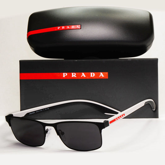 Prada Sunglasses Black White Square Rectangle Rubber PS50PV VPS 50P DG0-1O1 55mm