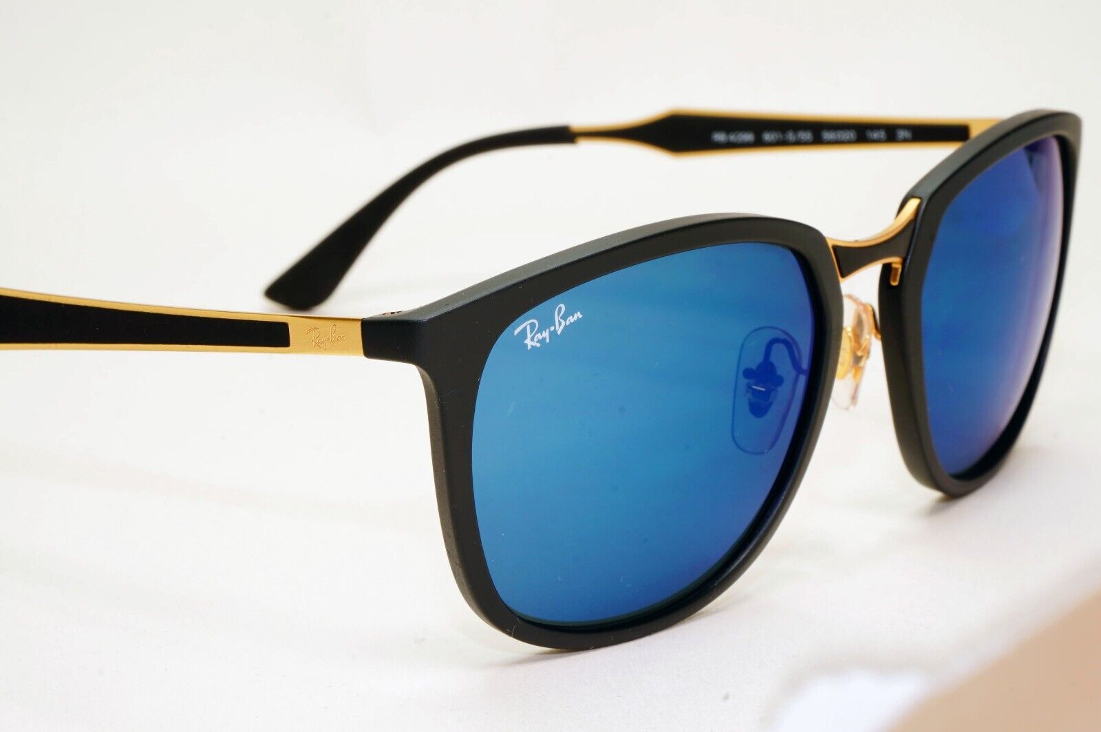 Ray-Ban Sunglasses Black Matte Gold Blue Mirror Square RB 4299 601-S/55