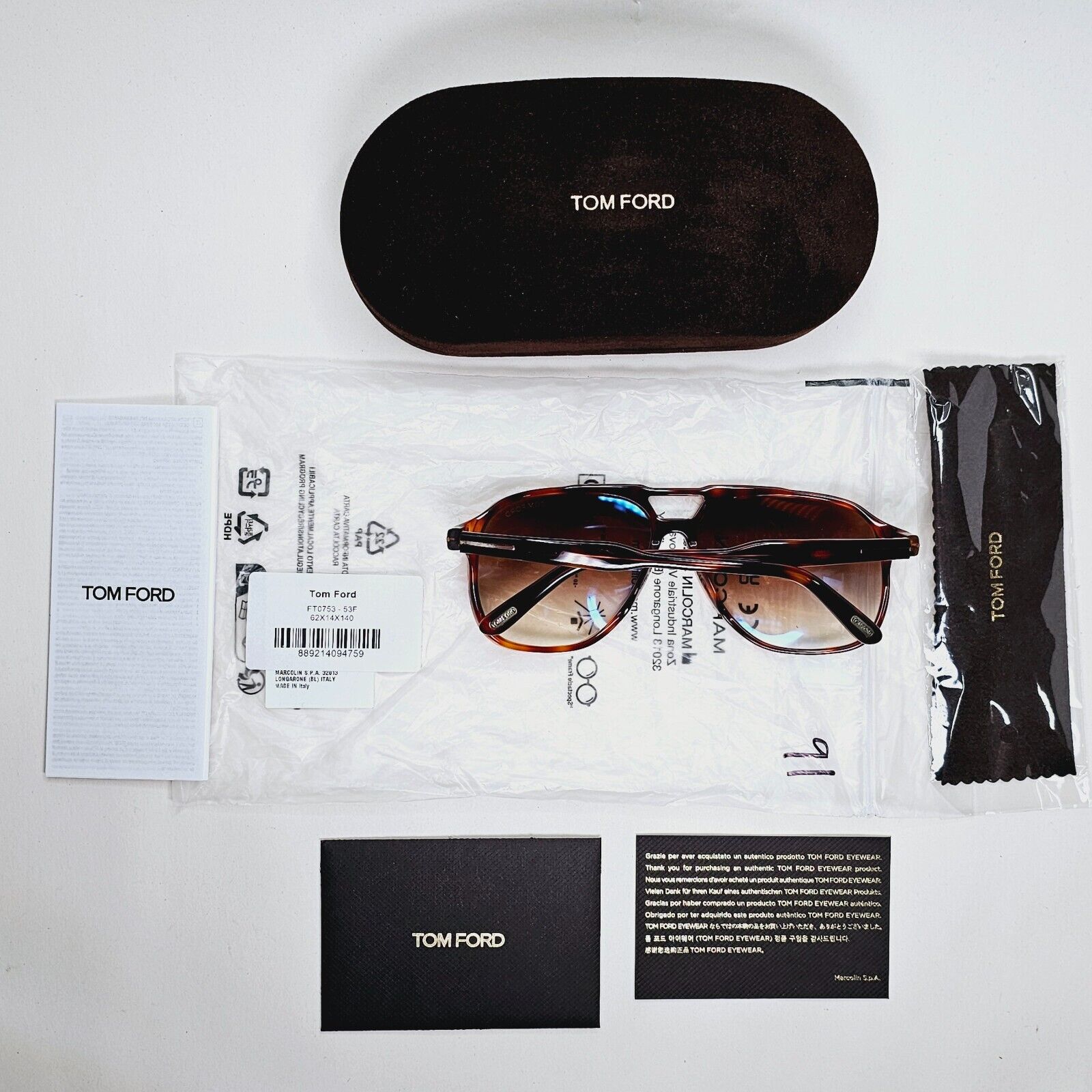 Tom Ford Sunglasses Raoul Brown Tortoiseshell Gradient Pilot FT0753 TF 753 53F