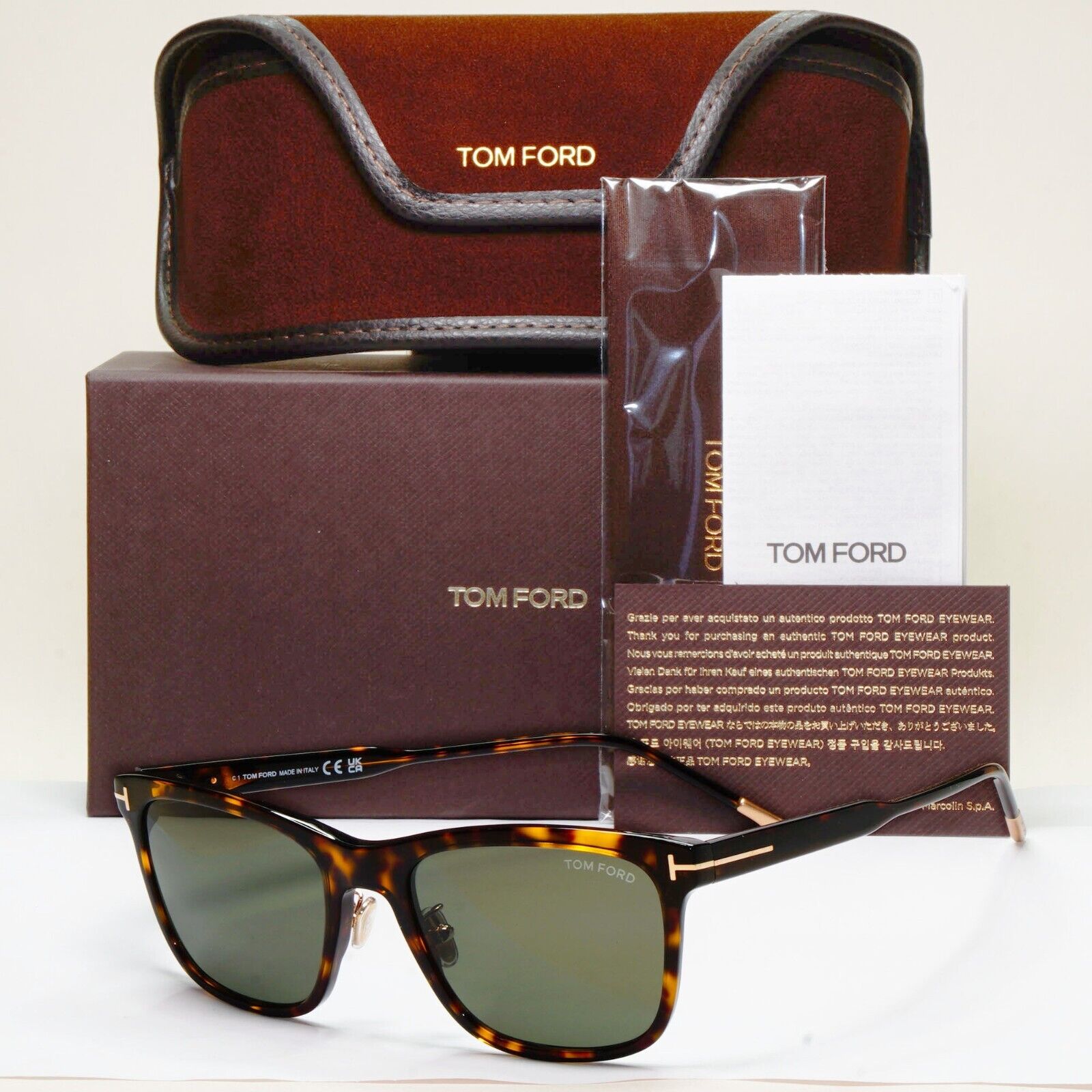 Tom Ford Sunglasses Brown Havana Tortoise Green Square FT0955-D TF 955-D 52N