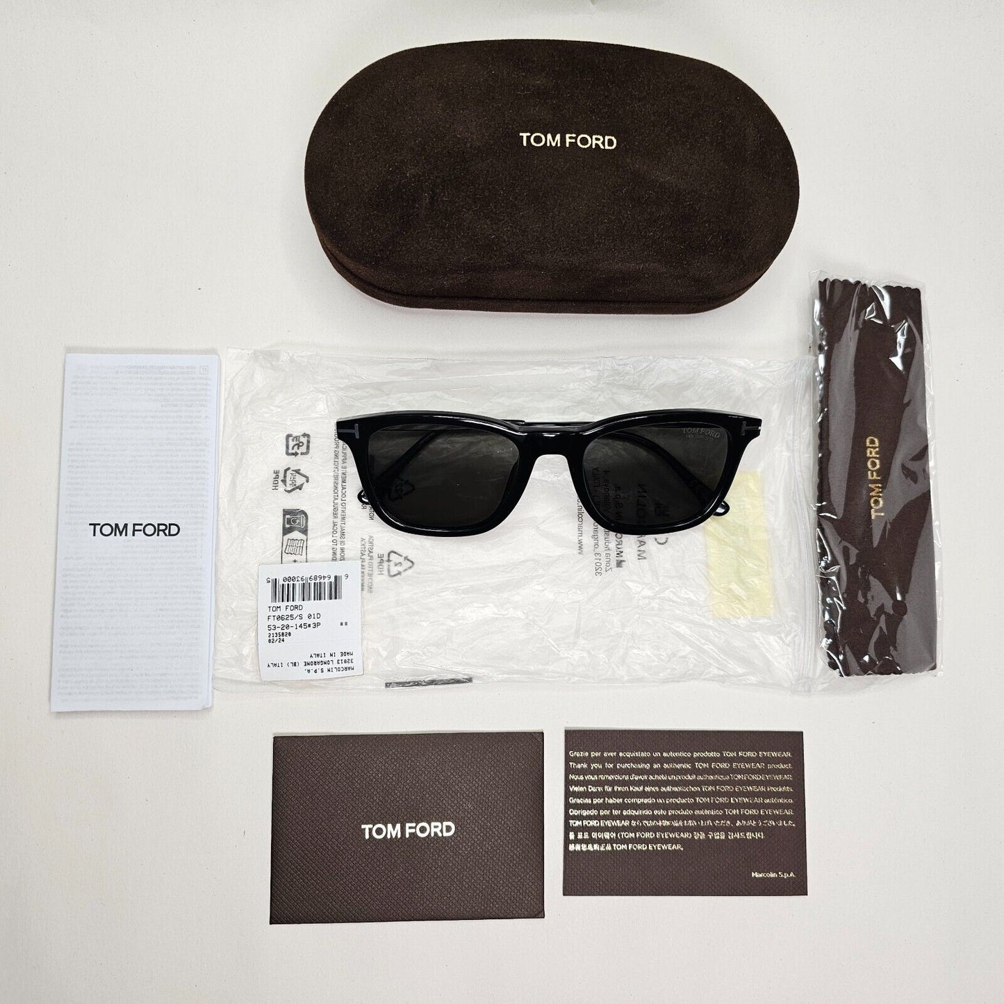 Tom Ford Sunglasses Arnaud-02 Polarized Black Silver Square FT0625 TF 625 01D