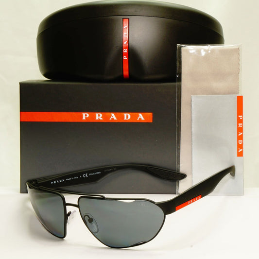 Prada Polarised Black Sunglasses Wrap Grey Pilot Mens PS56US SPS 56U DG0-5Z1