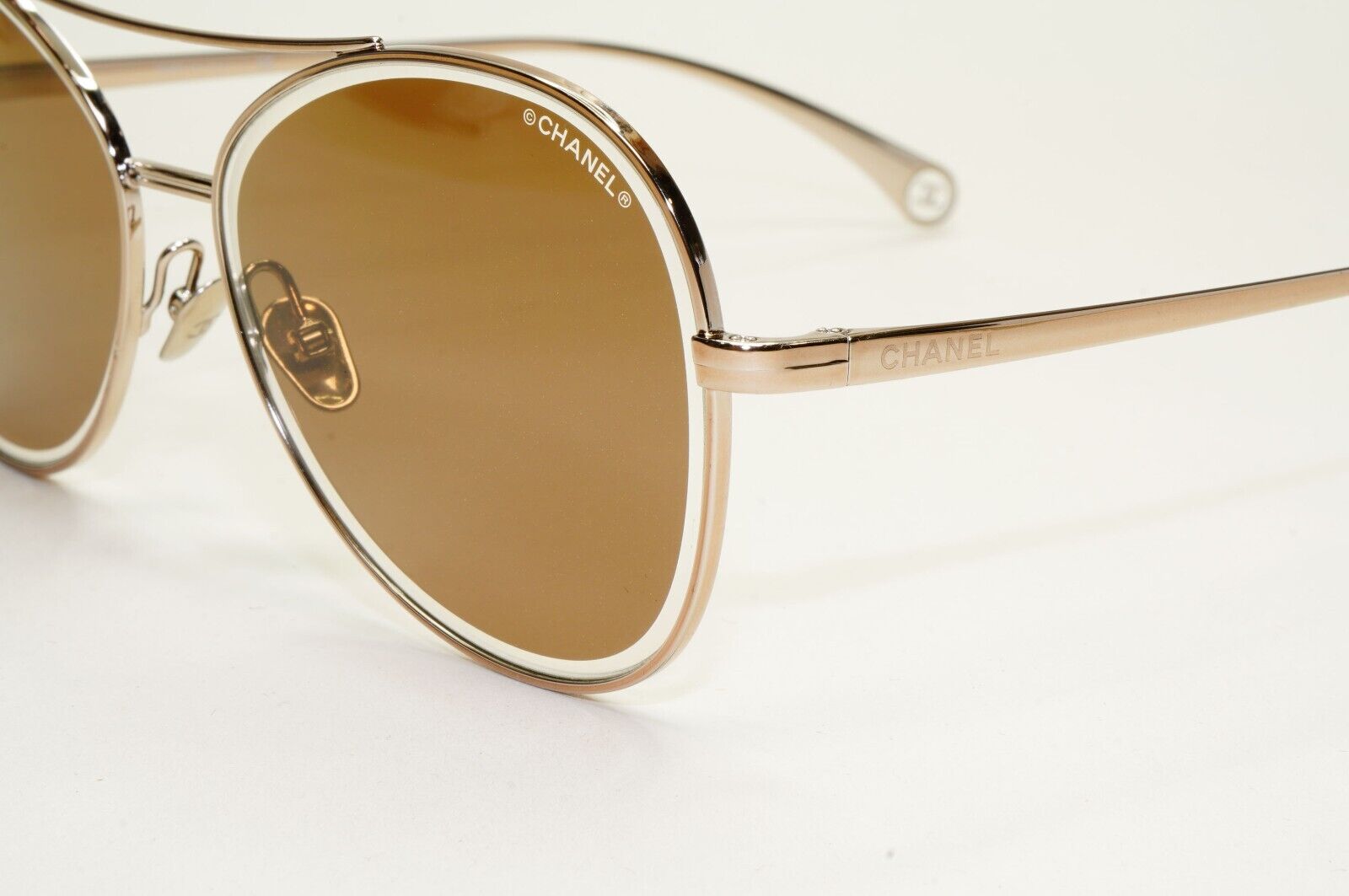 Chanel Sunglasses Gold Brown Pilot Metal Designer Fashion 4260 c.132/EE 59mm