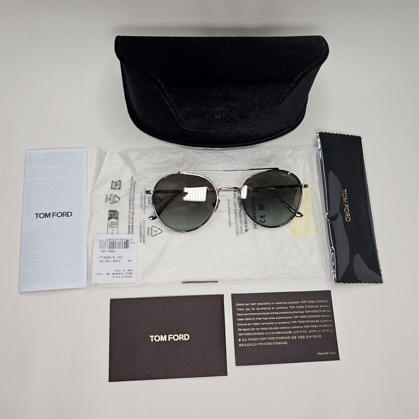 Tom Ford Sunglasses Declan Ruthenium Grey Green Round Pilot FT0826 TF 826 14Q