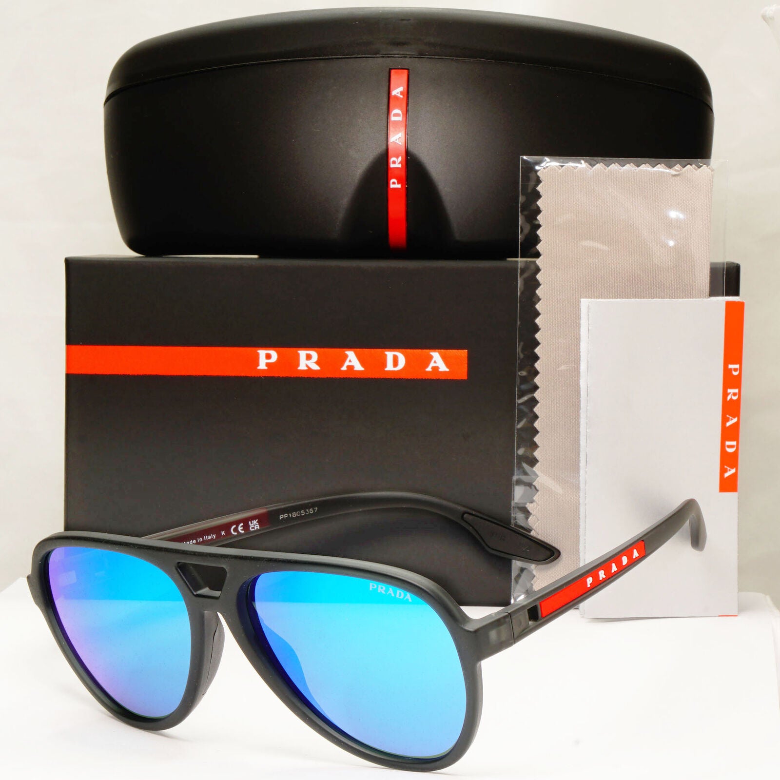 Prada Blue Mirror Sunglasses Pilot Transparent Grey PS06WS SPS 06W 13C-08R 59mm