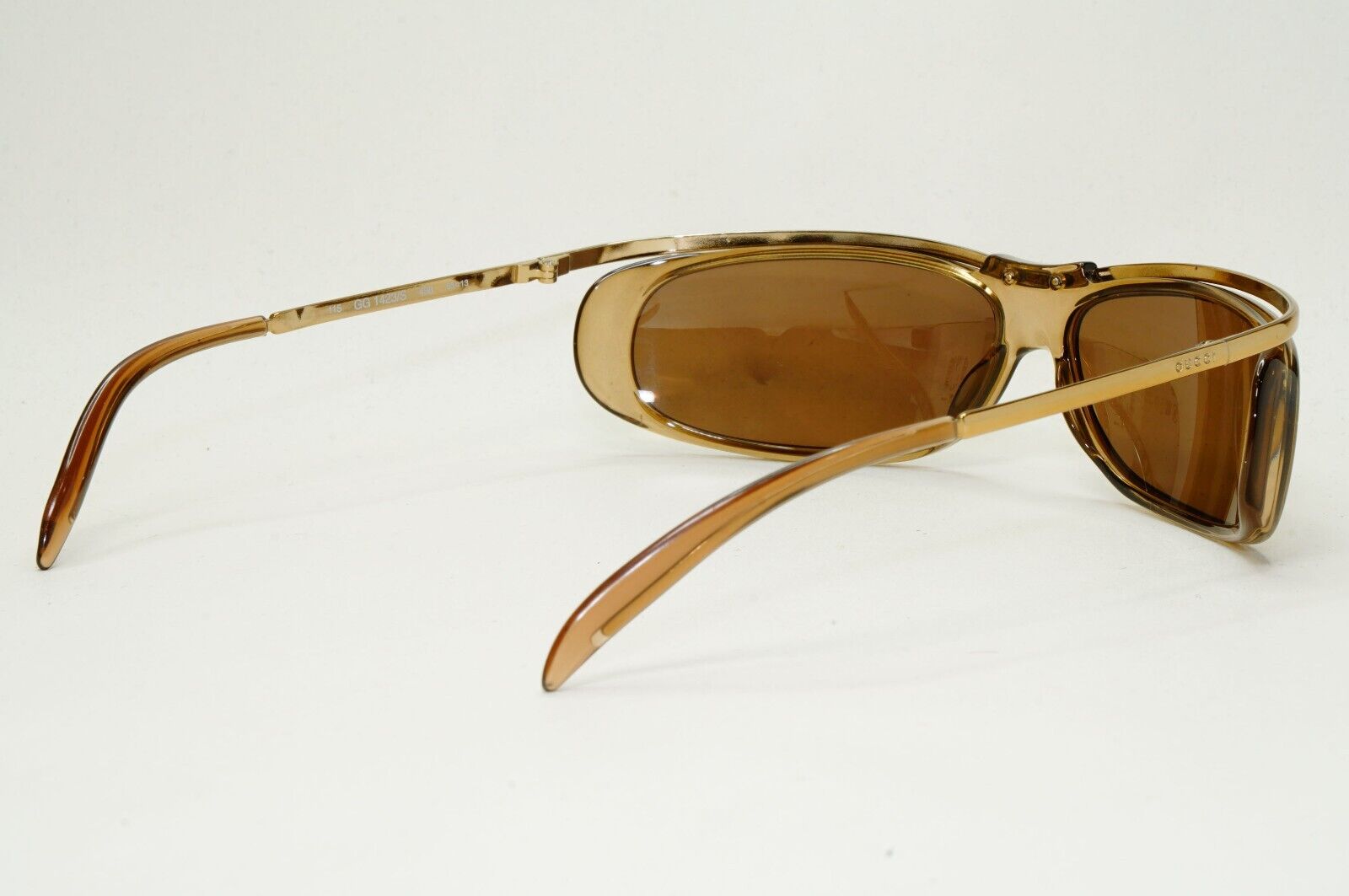 Gucci Sunglasses 1997 Vintage Wrap Gold Bronze Honey Brown GG 1423/S 438 011124