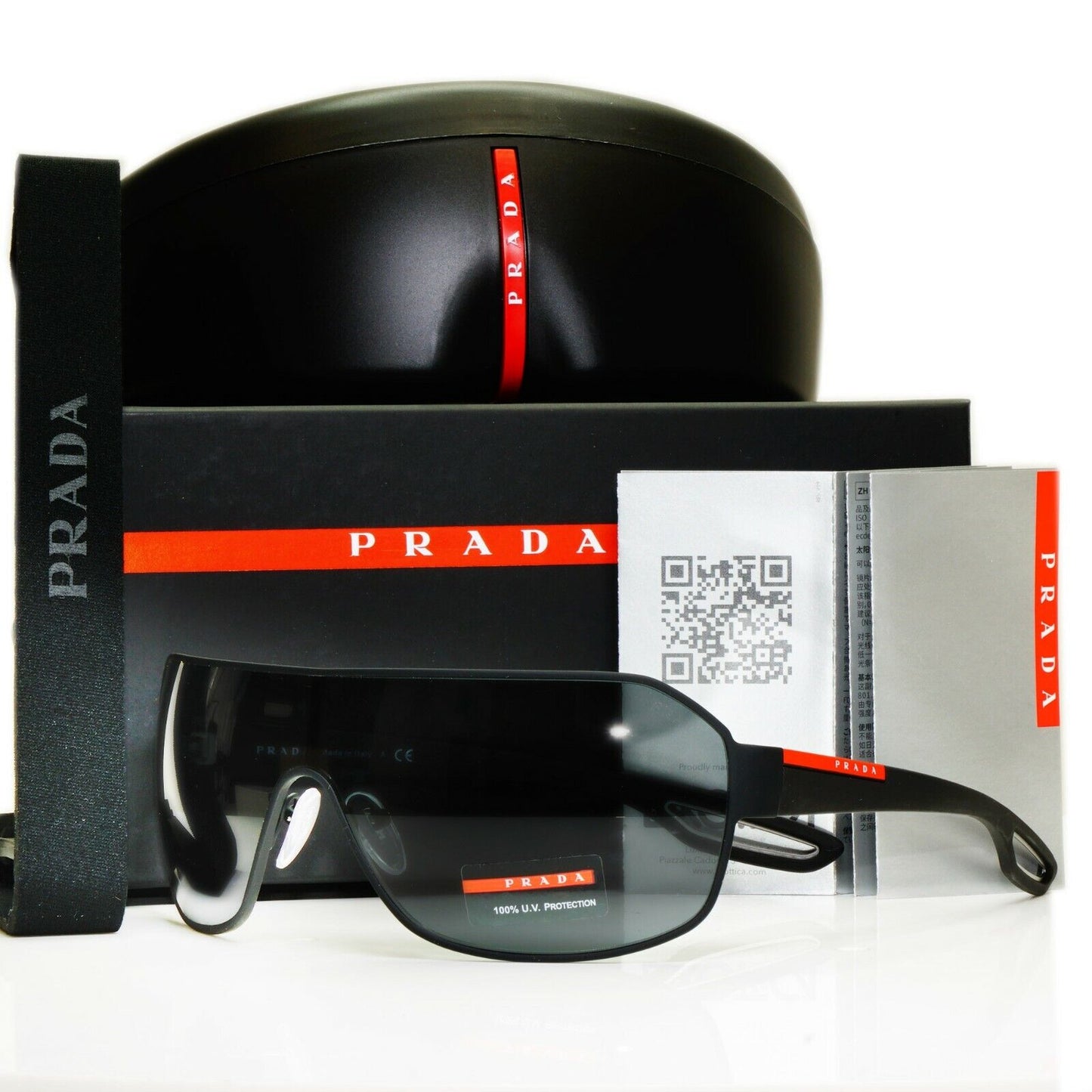 Authentic PRADA Mens Sunglasses Black Shield Visor Ski Sport SPS 52Q DG0-1A1