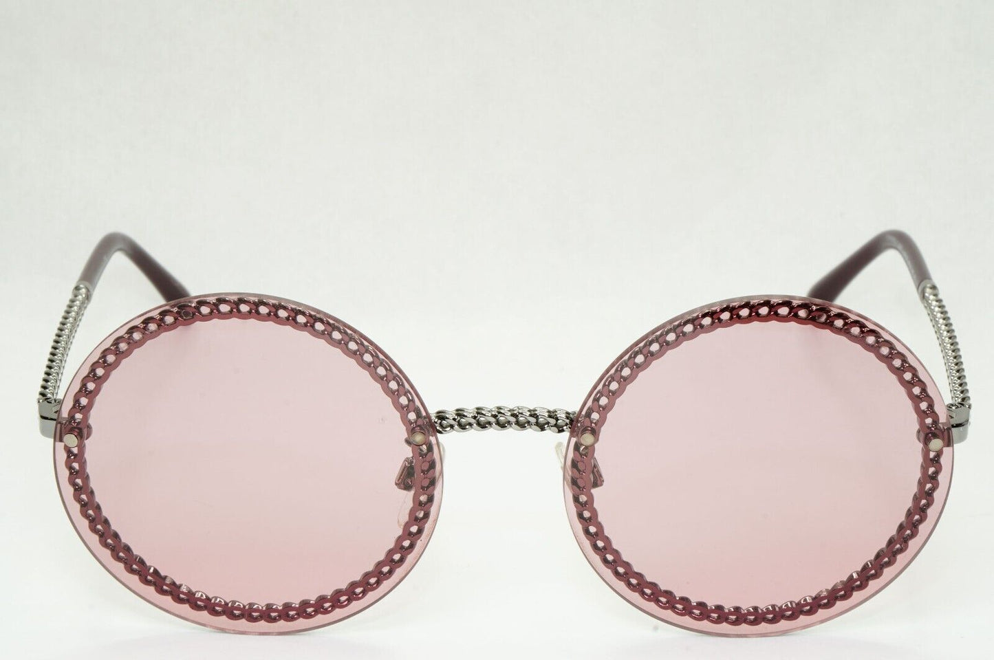 Chanel Sunglasses Chain Round Pink Red Burgundy Silver 4245 C.108/D8 041223 [A]