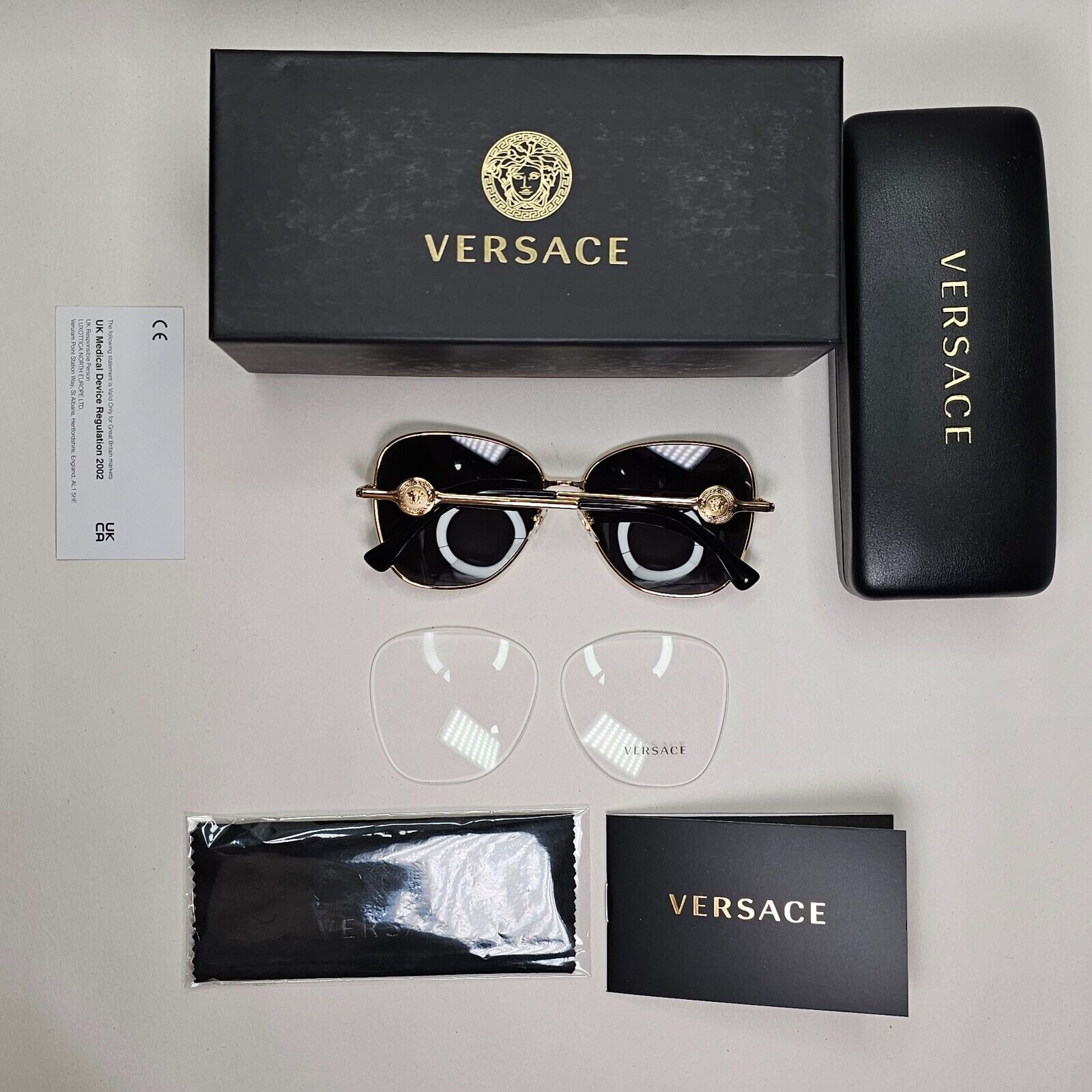 Versace Sunglasses Gold Black Medusa Square Metal MOD VE 1289 1002 57mm