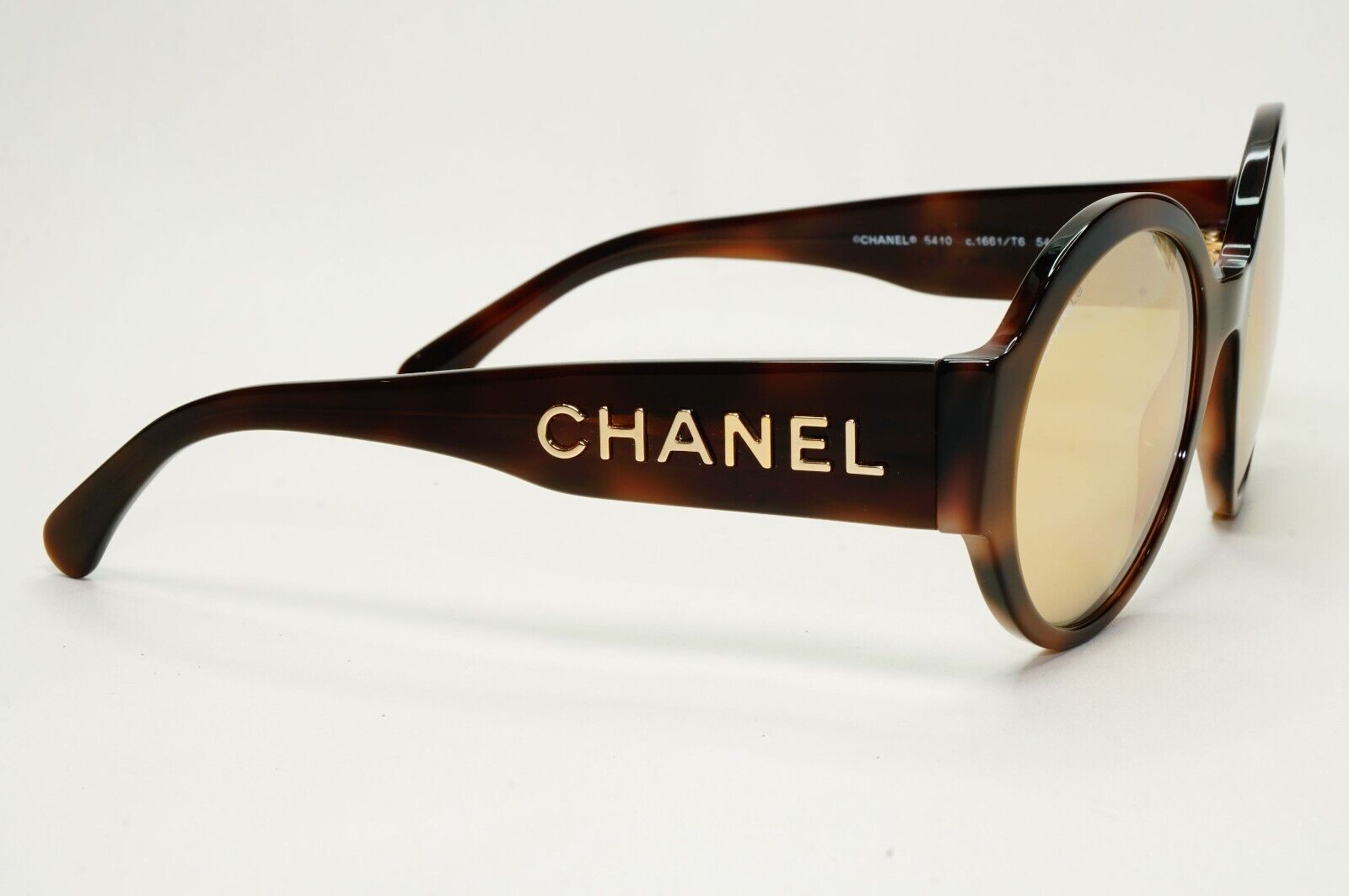 Chanel Sunglasses Gold Letters Brown Tortoise Round Mirror 5410 c.1661/T6 54mm