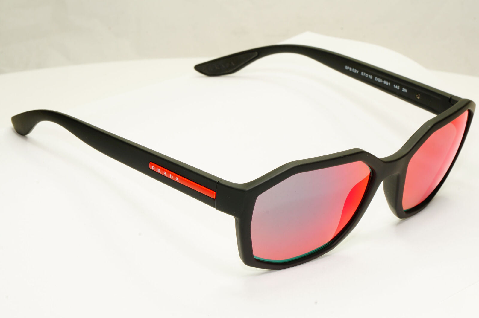 Prada Mirror Black Red Grey Sunglasses Octagon Mens PS 02VS SPS 02V DG0-9Q1