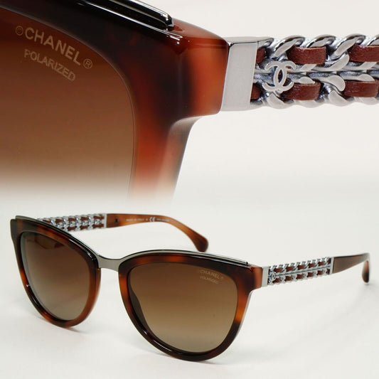 Chanel Sunglasses Polarized Brown Gradient Silver Leather Chain 5361-Q c.1575/S9