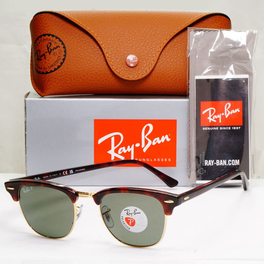 Ray-Ban Sunglasses Clubmaster Polarised Brown Tortoise Green RB 3016 990/58 49mm