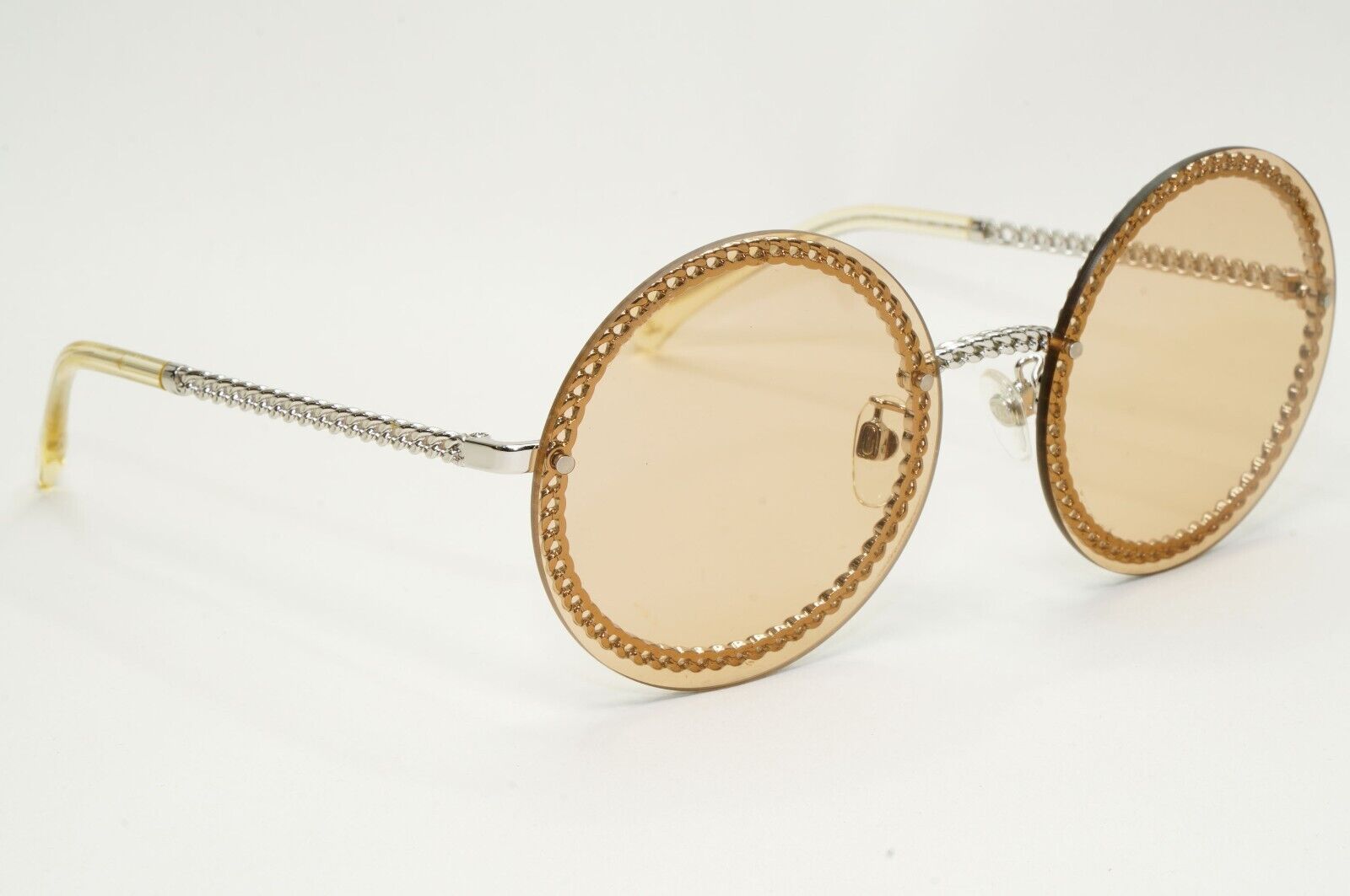 Chanel Sunglasses Chain Round Rimless Metal Silver Light Brown CH 4245 c.124/73