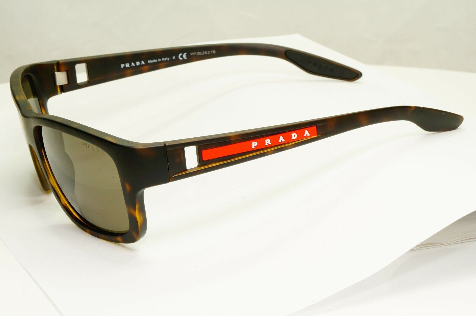 Prada Tortoiseshell Brown Sunglasses Red Stripe Mens SPS 01W 681-06H PS01WS