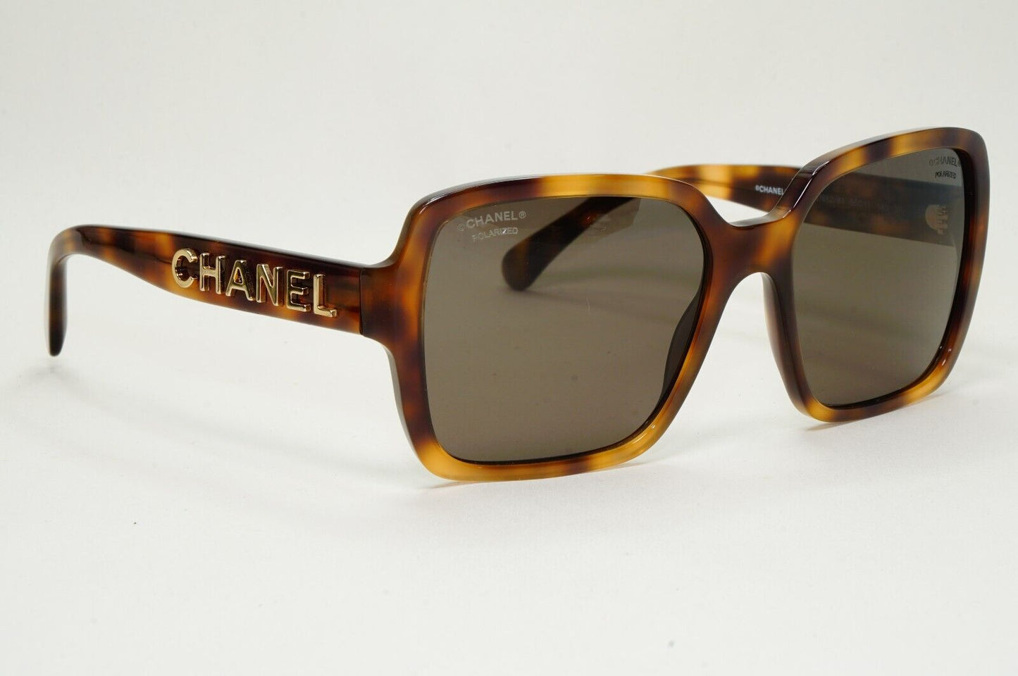 Chanel Sunglasses Polarized Gold Letters Brown Tortoise Square 5408 c.1662/83