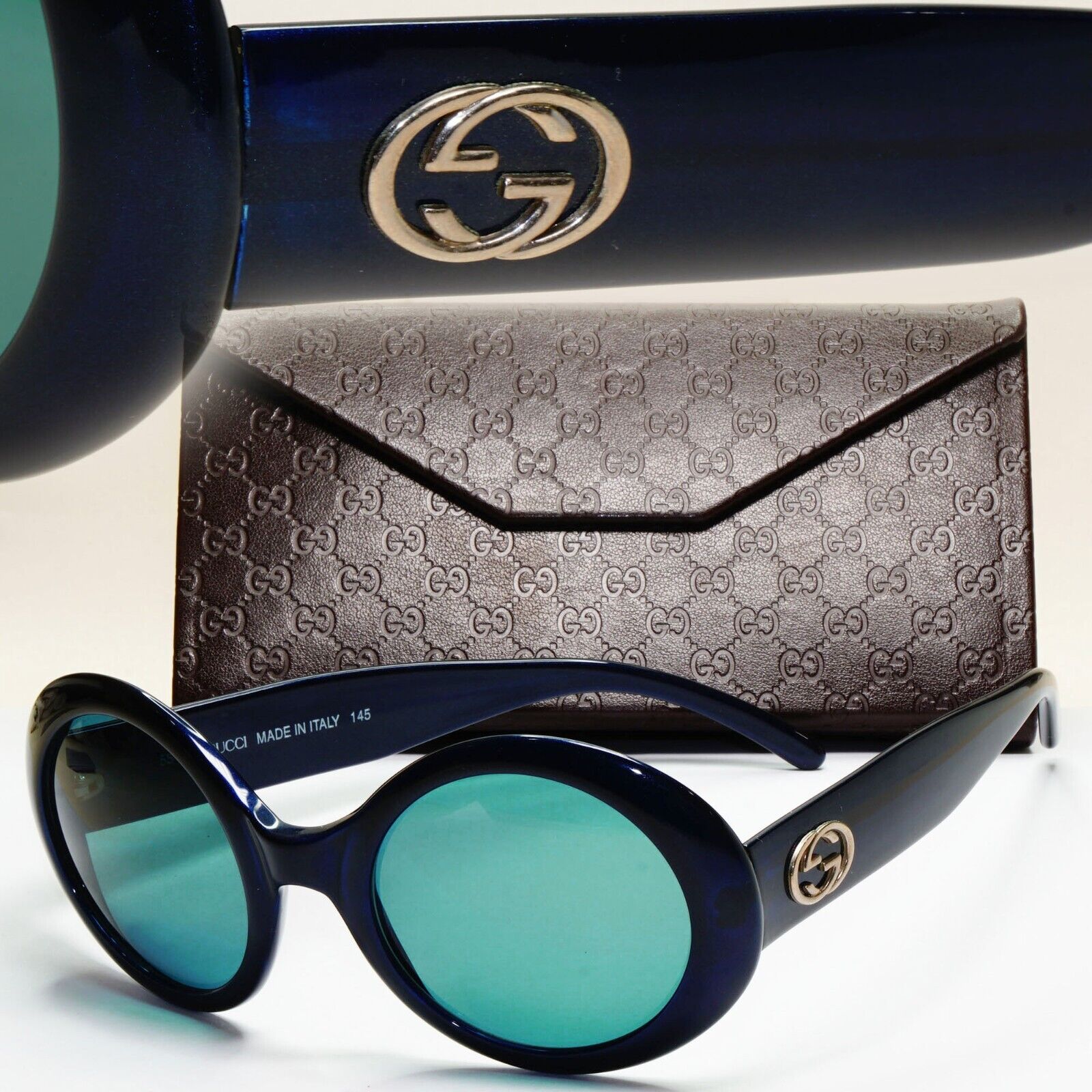 Gucci Sunglasses 1996 Vintage Dark Blue Green Round Large GG 2401/N/S XB6 151024