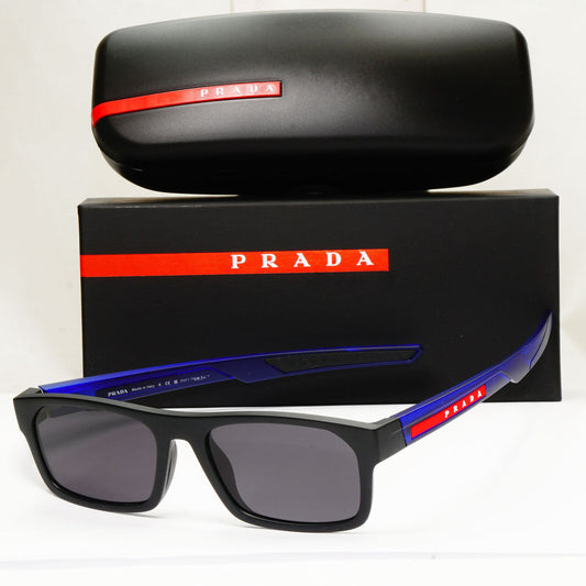 Prada Sunglasses Black Blue Square Rectangle PS08OV VPS 08O 15C-1O1 55mm 080623