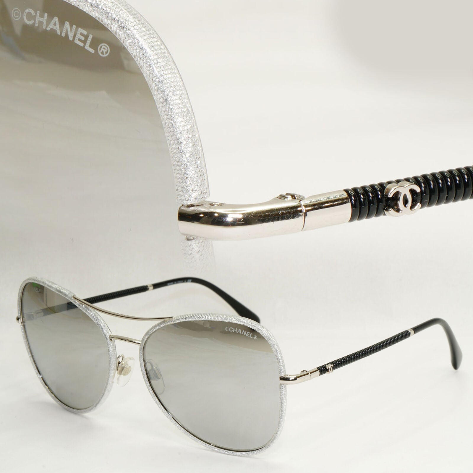 Chanel Sunglasses Pilot Mirror Grey Silver Black 4227-Q c.124/Z6 59mm