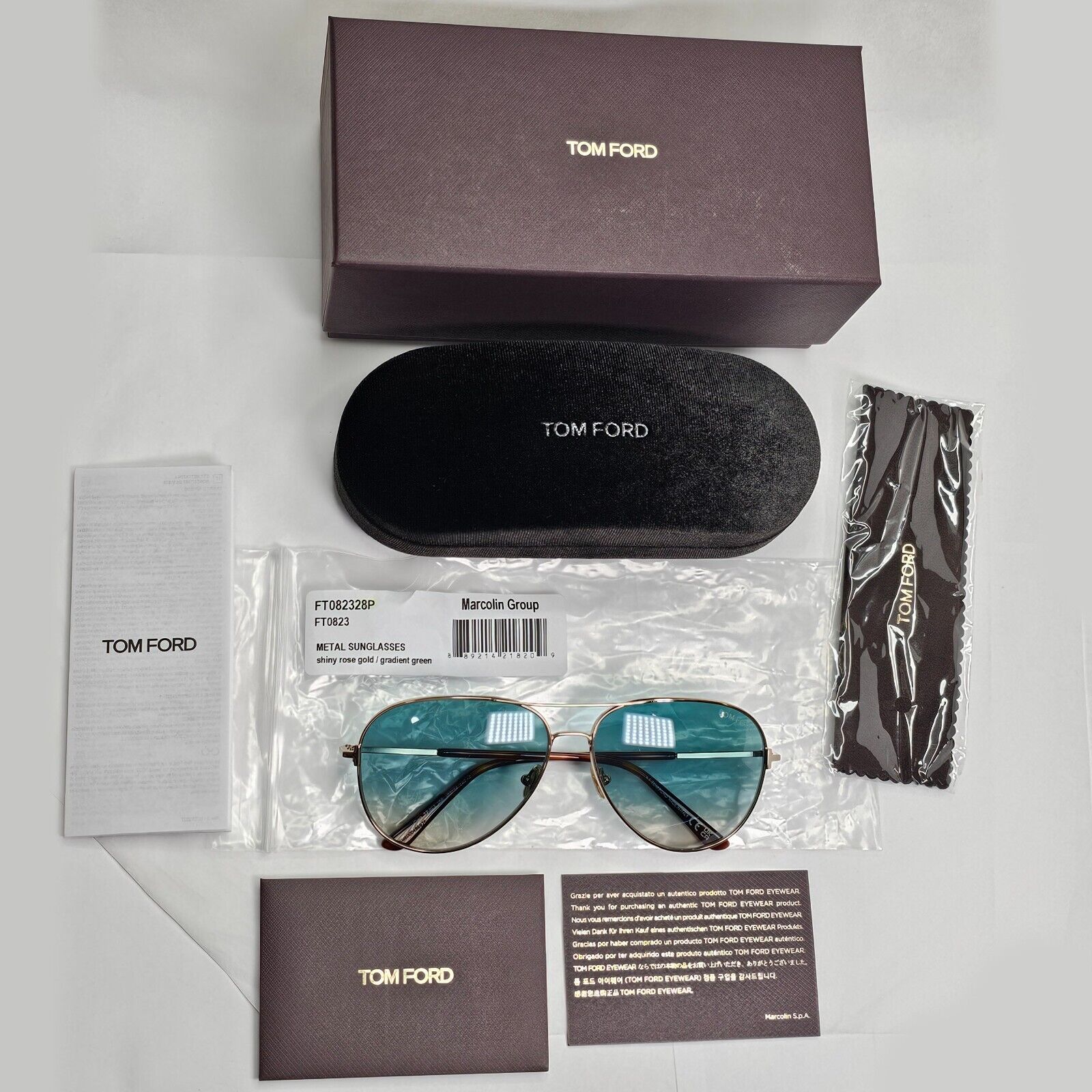 Tom Ford Sunglasses Clark Gold Pilot Blue Green Gradient FT0823 TF 823 28P [B]