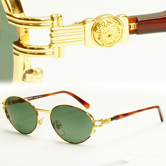 Gianni Versace 1995 Vintage Sunglasses Gold Medusa Green Brown MOD G23 COL 03L B