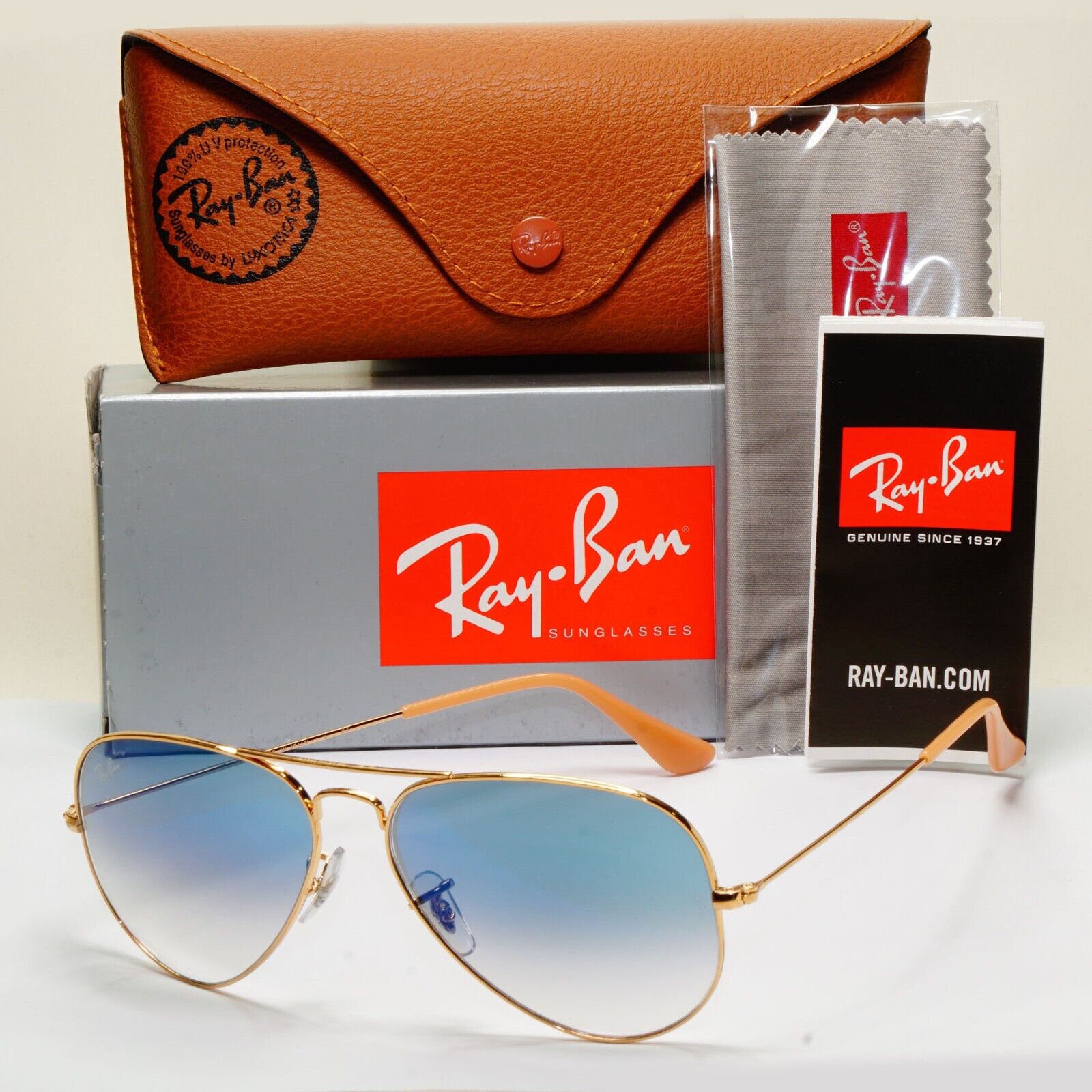 Ray-Ban Sunglasses Aviator Gold Blue Gradient Pilot RB 3025 001/3F 58mm