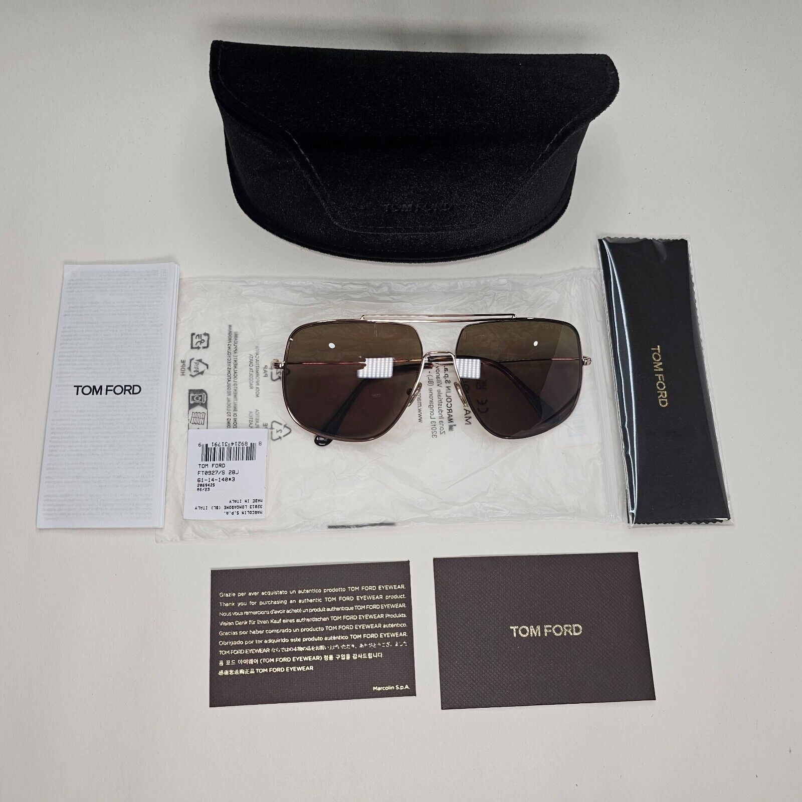 Tom Ford Sunglasses Liam Gold Brown Square Navigator Pilot FT0927 TF 927 28J