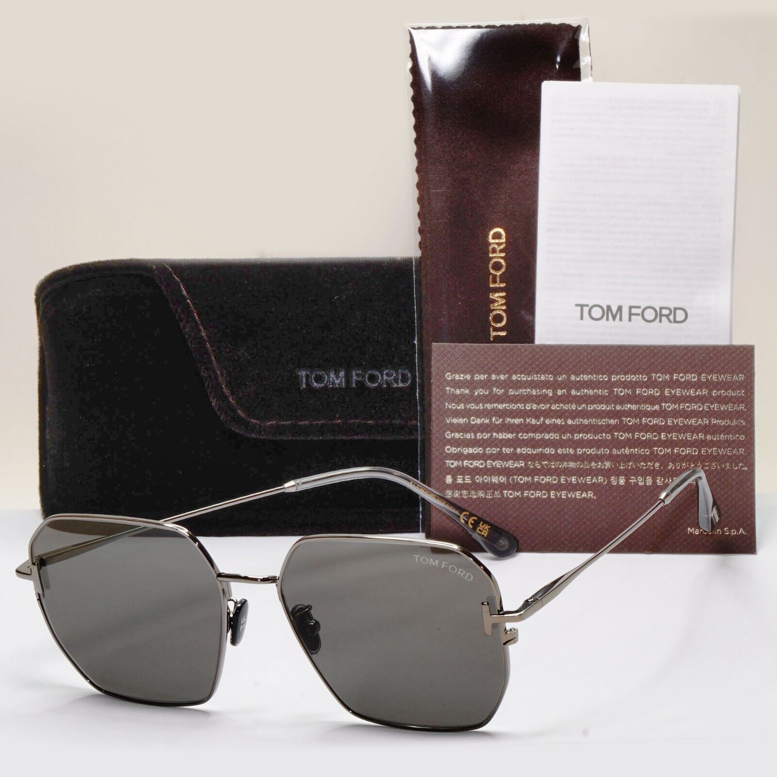 Tom Ford Sunglasses Unisex Gunmetal Grey Angular Geometric FT0967-K TF 967-K 08A